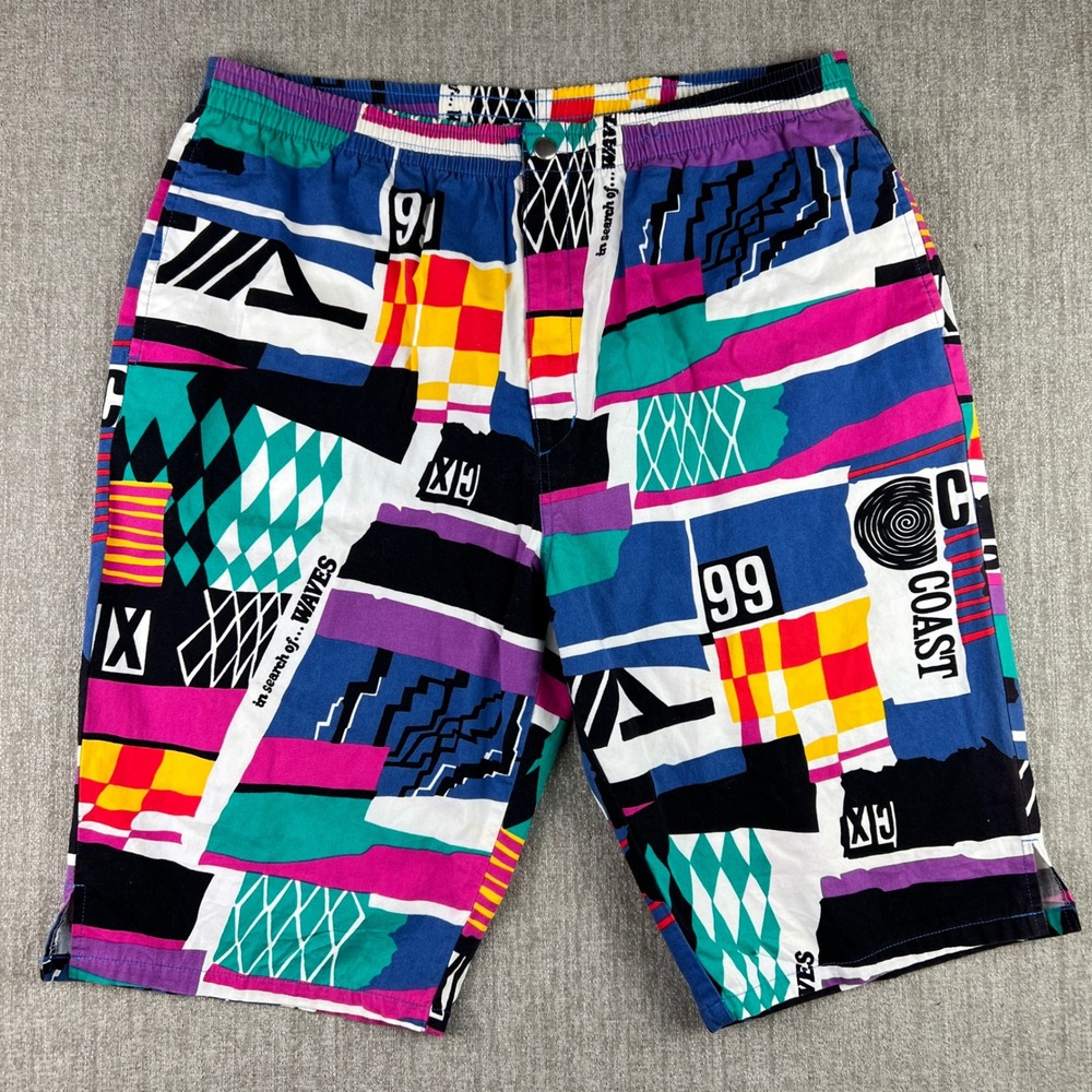 Hobie Vintage Board Shorts Mens L Multicolor 80s Geometric Abstract Street Surf‎